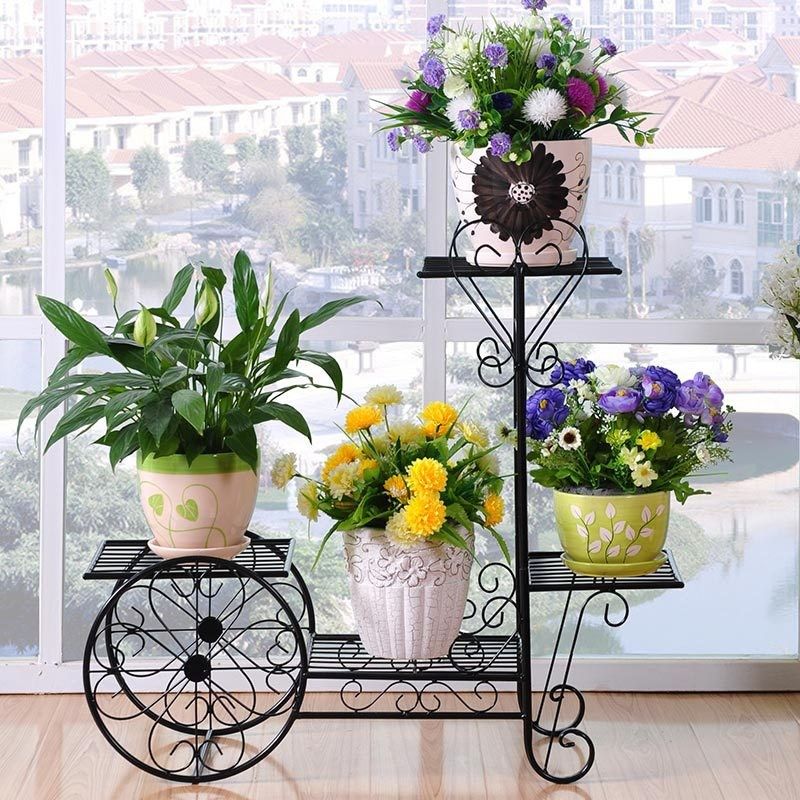 Indoor Wrought Iron 1.62kg Rolling Cart Plant Stand