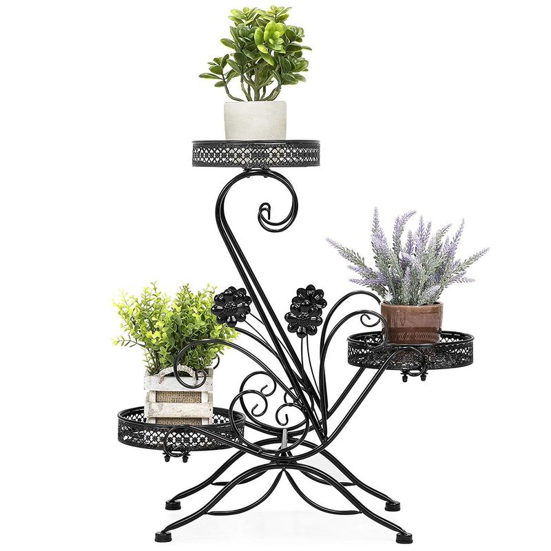 Anti Rust Wrought Iron 2.2KG 3 Tier Flower Pot Stand